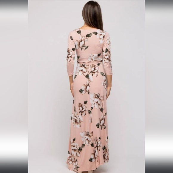 Nwt Pink Blush Blush Pink w/Peach,Lav/White Floral 3/4 Sleeve Jersey Maxidress - Picture 10 of 16